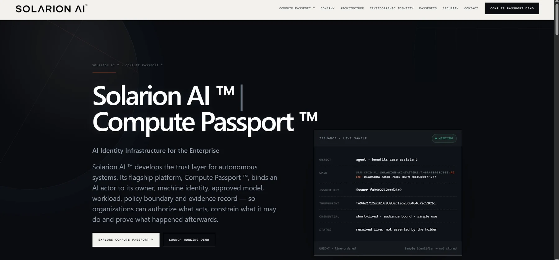 Solarion AI™ homepage preview
